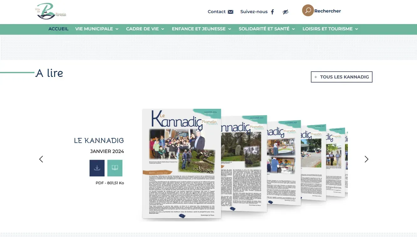 Carrousel de publications PDF intégré au site de Breizh Tandem.