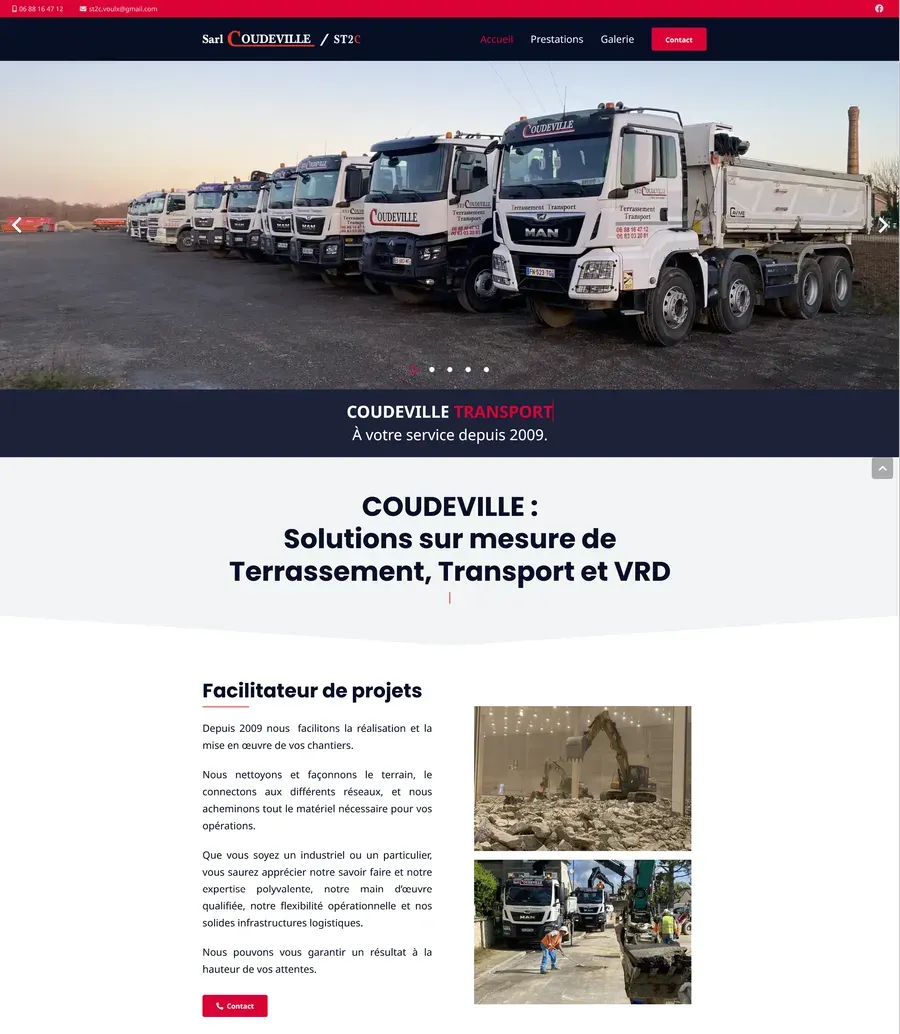 Accueil du site du groupe Coudeville, spécialiste du terrassement et des VRD.