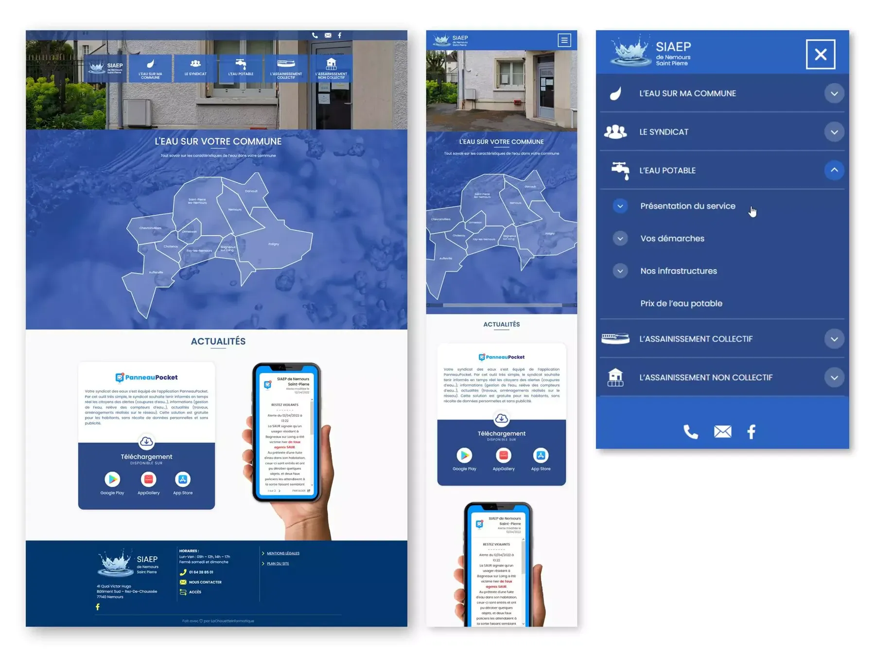 Site du syndicat des eaux du Pays de Nemours et sa carte interactive des communes.